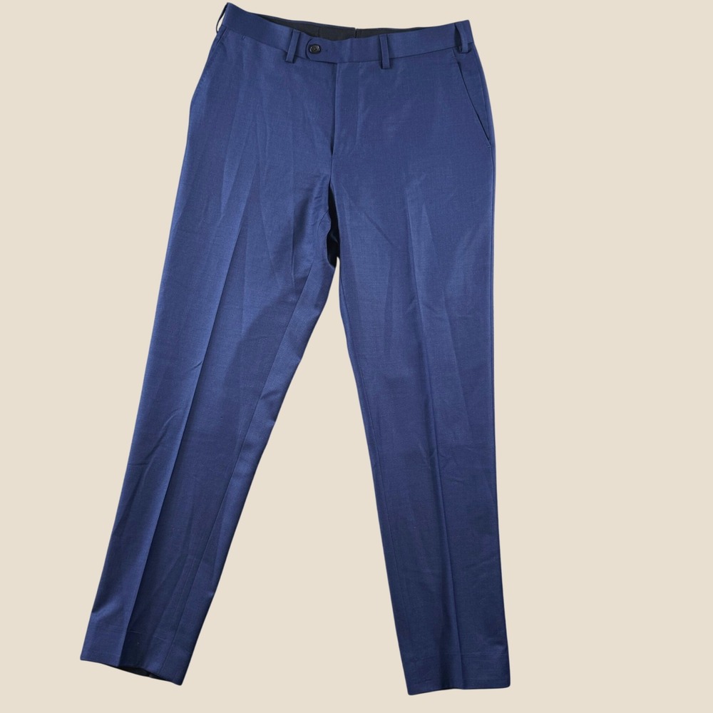 Suitsupply Wool Dress Pants Men 32 Blue Brescia Slim Fit Formal Trousers Luxury
